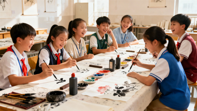 青少年书画创作场景